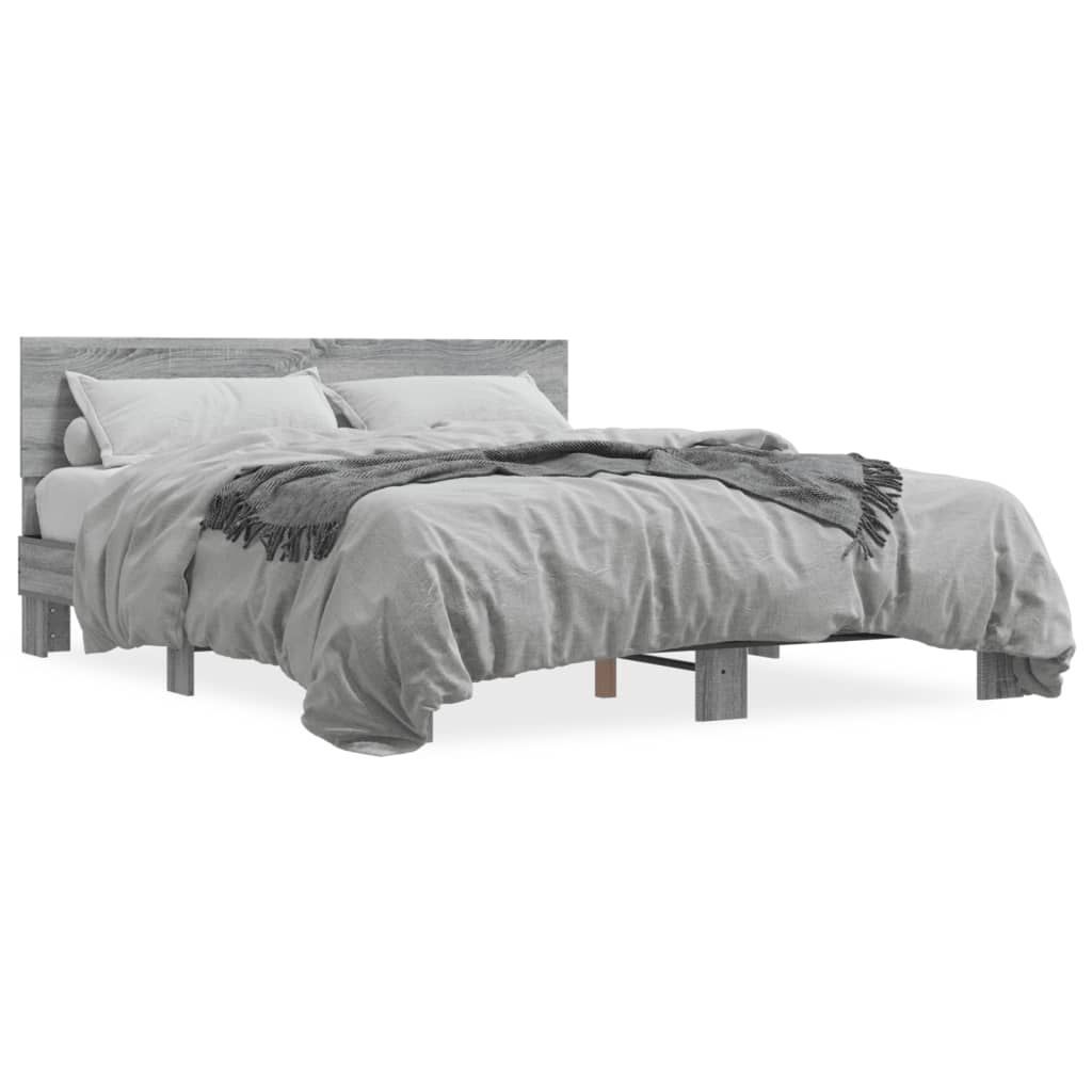 Bed Frame Gray Sonoma 150x200 cm Particleboard and Metal