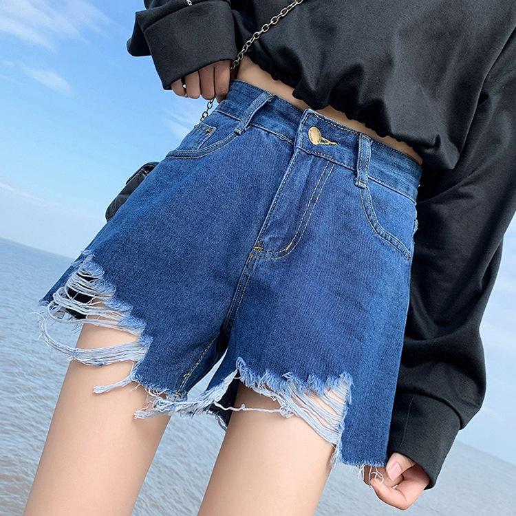 

Wowen Classic and Minimalistic Fashion Versatile Female Loose Outside Thin Hyun A Широкі штани Літні джинсові шорти Індивідуальність 2XL темно-синього кольору