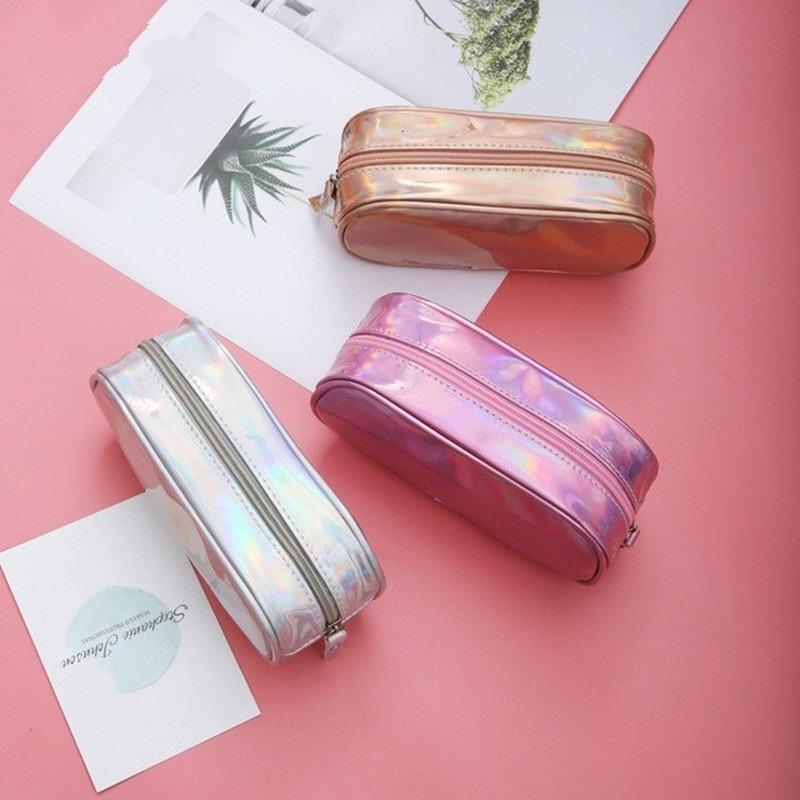 1pcs Women Fashion Cosmetic Bag Semi-circular Illusion Laser Makeup Bag Portable Dumpling Shape Travel Amenity Bag Storage Bag