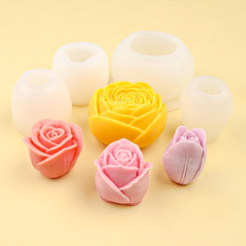 1Pcs Handmade Scented Candle Plaster Resin Molds Diy Flowers Tulip Rose Silicone Mold Cookies Chocolate Candy Baking Tool