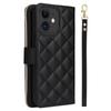 For iPhone 11 Case Leather Zipper Wallet Rhombus Phone Cover with Shoulder Lanyard