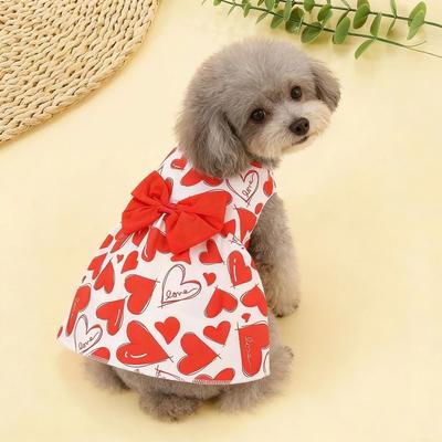 Herzmuster Frühlings Hund Prinzessin Kleid Atmungsaktiv Schleife Spitze Mittel/Klein Haustier Röcke Leicht Bequem Hund Sommerkleid