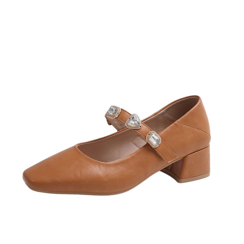 New fashion temperament small square head love rhinestone buckle with shallow mouth Mary Jane single shoes women