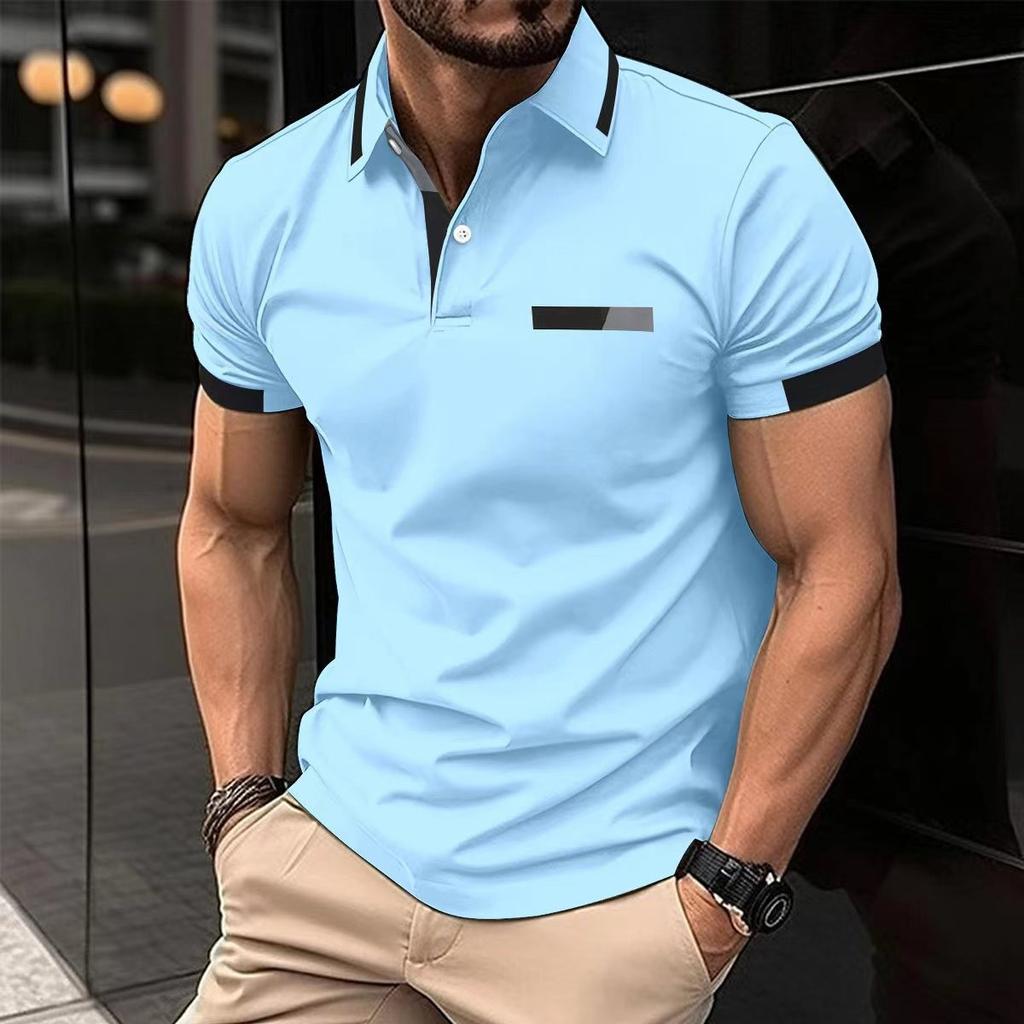 Fashionable Men's Casual Polo Shirt with Faux Chest Pocket, Turn-Down Collar and Button-Front Business T-Shirt Top