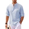 Men's Long Sleeved Stand Up Collar Plaid Casual Shirt