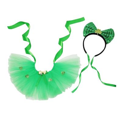StPatricks Festival Cat Costume Dog Tulle Skirt Sequins Bowknot Headband Pet Irish Theme Dress Up Clothing Photo Outfit