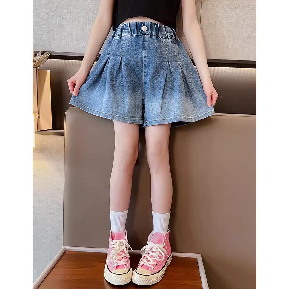 Девичья плиссированная джинсовая юбка в корейском стиле - Универсальная летняя мода для детей постарше 130 cm