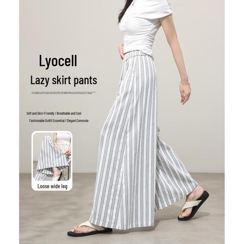 Lyocell Linen Blend Striped Wide-Leg Pants 2XL