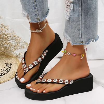 1pc Women's Flower Pattern Fashion Flip Flops Non-slip Lightweight Beach Platform Slippers Women's Footwear Breathable Open Toe