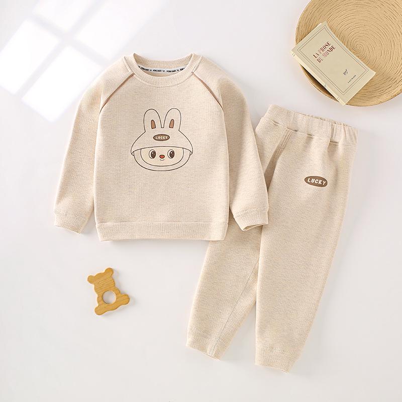 Kids Cozy Fleece-Lined Sweatshirt and Sweatpants Set for Fall and Winter Size 120