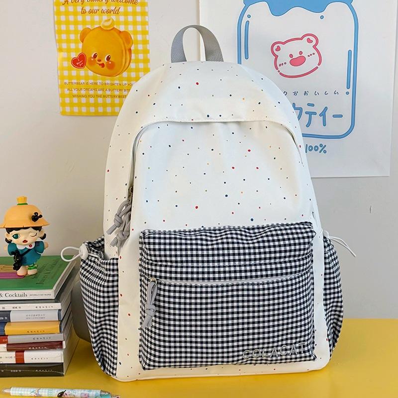 Schoolbag New INS Cute Polka Dot Plaid Backpack, Backpack for Primary and Secondary School Students, Lightweight Large-capacity Travel Backpack 