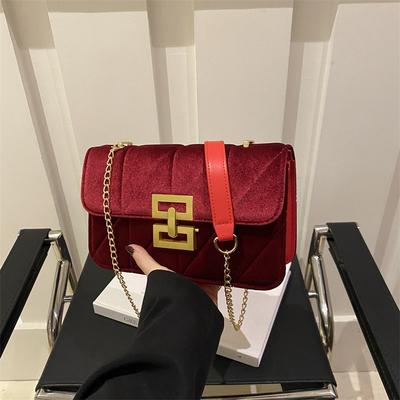 Suede Texture Fashionable Lock Small Square Bag Women's New Trendy Versatile Shoulder Bag Chain Messenger Bag