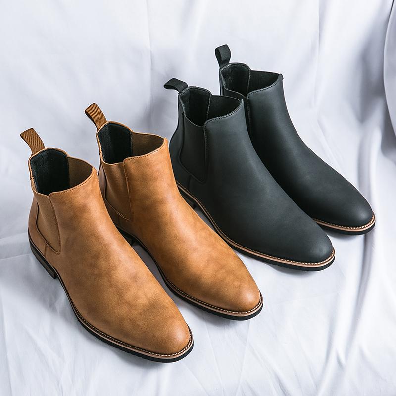 Men’s Black Boots Dress Formal Leather Chelsea Boots Pointed Toe Shoes Tuxedo Wedding Shoes Plus Size