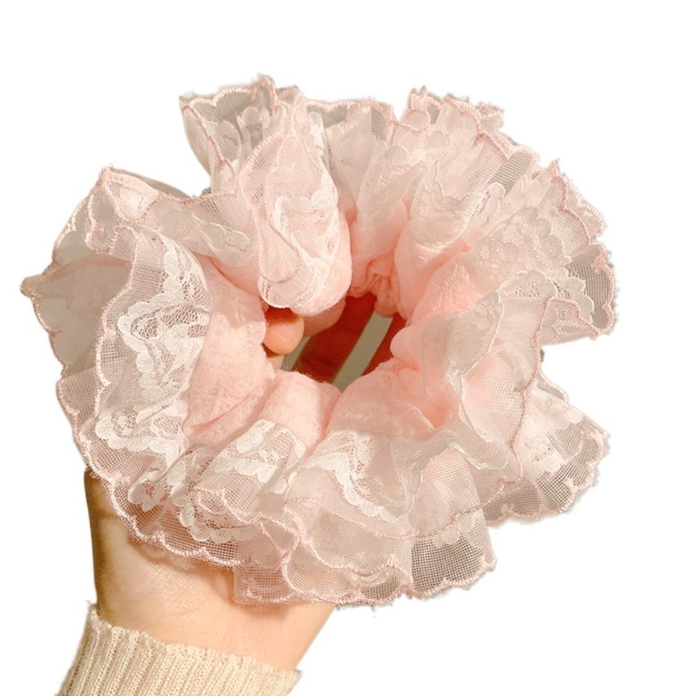 Multilayer Plaid Scrunchies Elastic Exaggerated Hair Ring Exquisite Large Lace Hair Tie  Lady