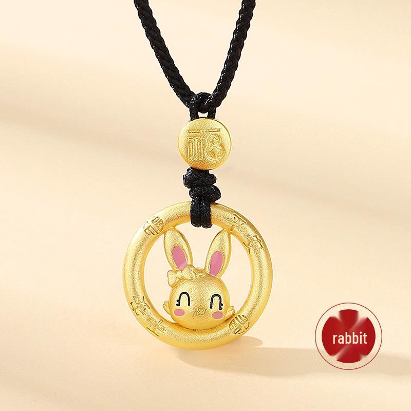 Year of the Horse Zodiac Necklace - 925 Sterling Silver, Woven Black Cord, Trendy Chinese Style for Women 925 Sterling Silver