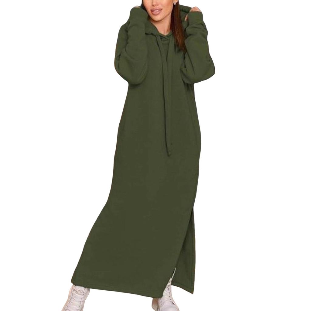Women's Fashion Solid-color Long-sleeved Hooded And Fleece Long Sweatshirt