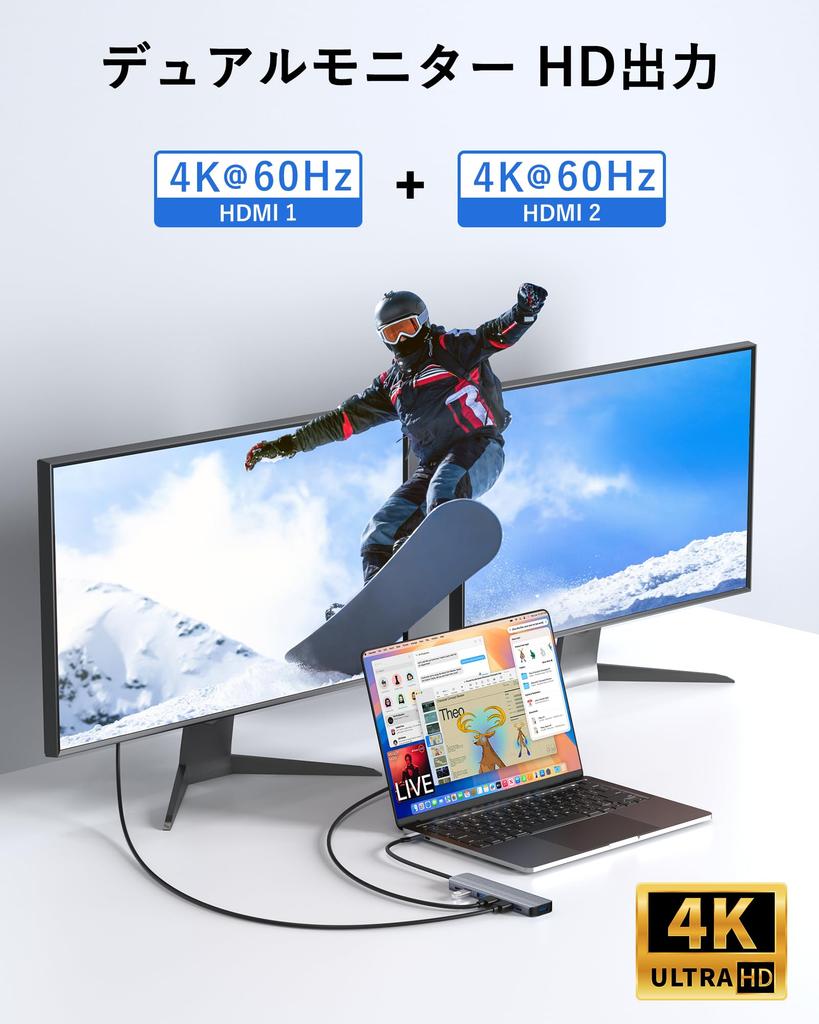 BAOZEE Docking Station with Dual USB 4 USB 100W PD Support for MacBook iPad and Windows 5Gbps Data External Monitor and Charging 7-in-1 USB-C HDMI,