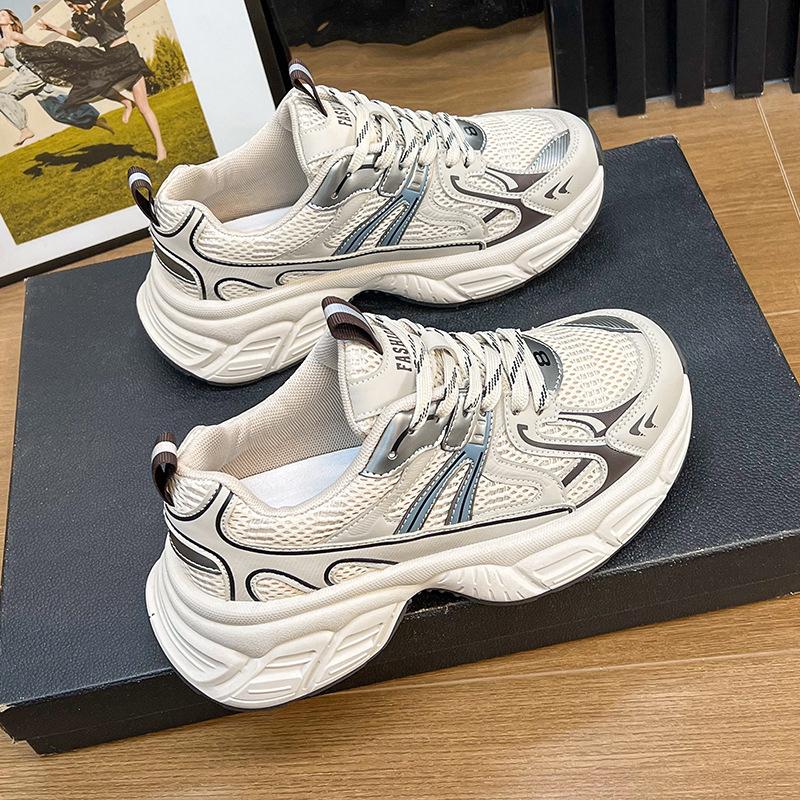 Silver Daddy Shoes Women's 2025 Spring and Summer New Thick-soled Enhanced Mesh Breathable Versatile Lightweight Sports and Leisure Shoes