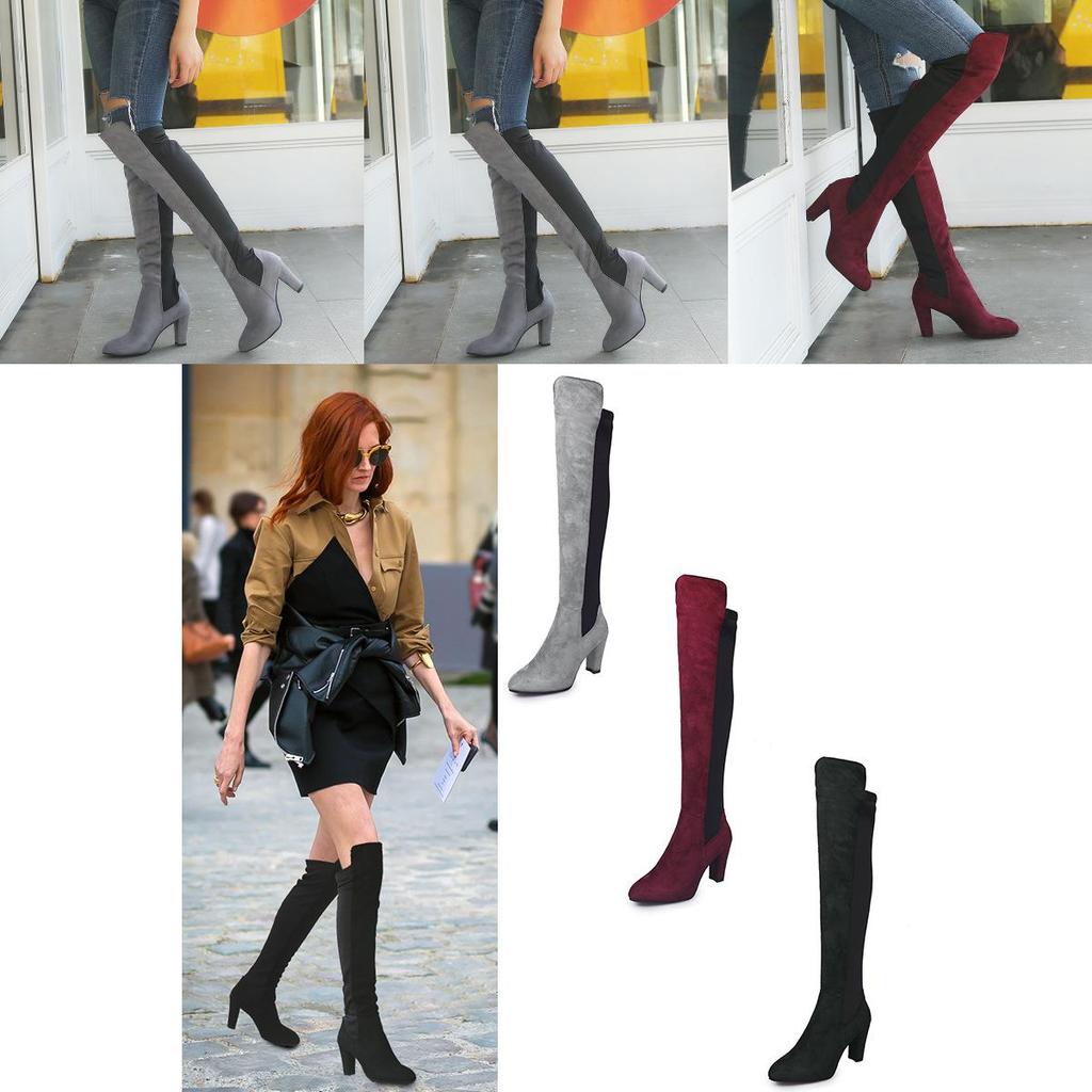 Elegant Women Boots Over Knee High Heel Stylish Winter Autumn Slip-on Lace-up Shoes