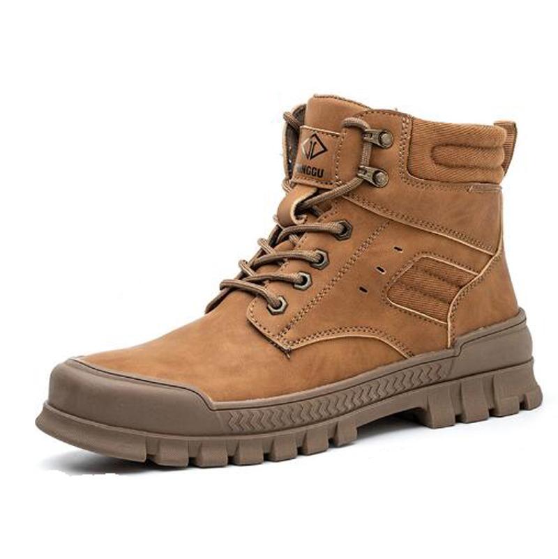 

Модная мужская противоударная, противопрокольная стальная рабочая обувь, стальная, на все сезоны, зимние теплые ботинки на кашемире D536 45 коричневый