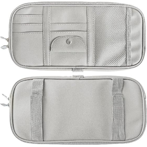 Da By Car Sun Visor Organizer, Multi-Pocket Visor Organizer Storage Pouch For Cars, SUVs & Trucks With Double Zippers, Elastic Bands & Glasses Clip -