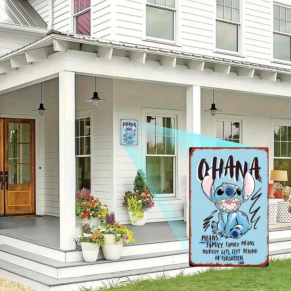 1pc Disney Stitch Vintage Metal Wall Art Sign - 20.32x30.48 Cm Retro Cartoon Decor with "Ohana Means Family" Quote, Durable Indo