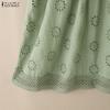 ZANZEA Women Casual Elastic Waist Loose Lace Crochet Patchwork Dress