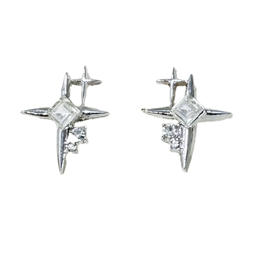 925 Tetragonal Star Stud Earrings For Women'S Personality Trendy Niche Design Advanced Temperament Cold Wind Earrings