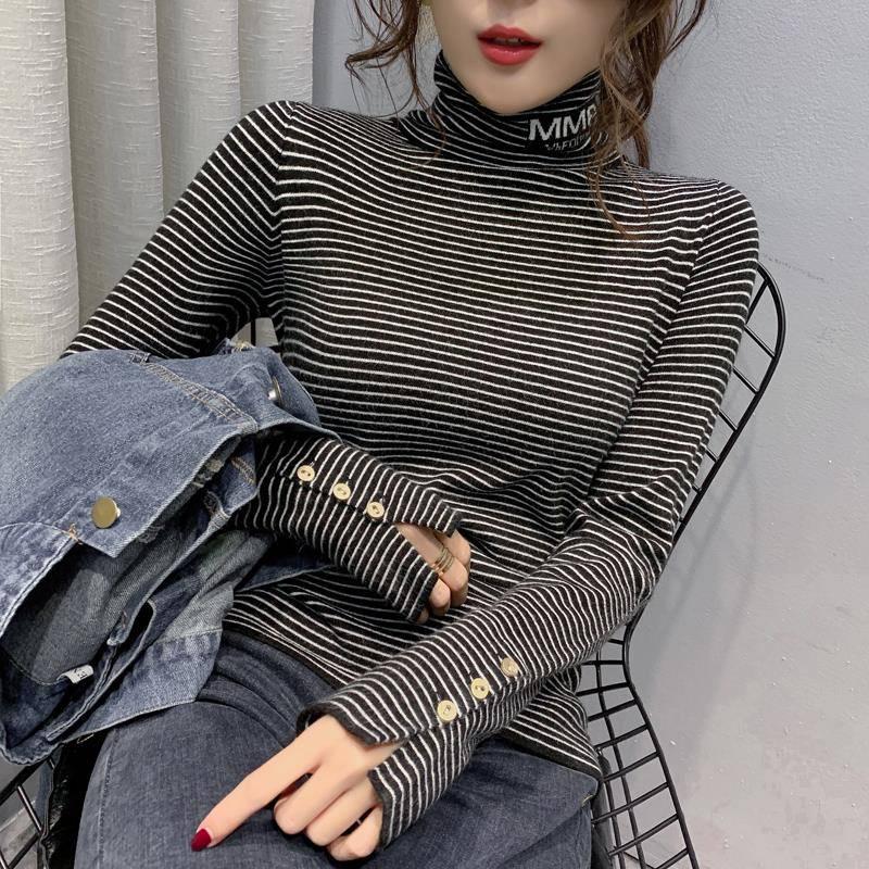 

Зимняя полуводолазка с буквенным принтом, пуловер, женский тонкий теплый эластичный низ, рубашка M