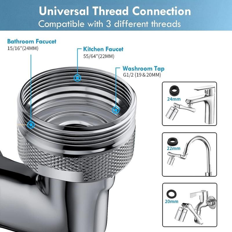 Universal-Wasserhahnverlängerung aus Kupfermetall mit 1080 ° Drehung und Dual-Mode-Sprühkopf, Bubbler-Spritzbelüfter für Küchenroboter-Armhahn