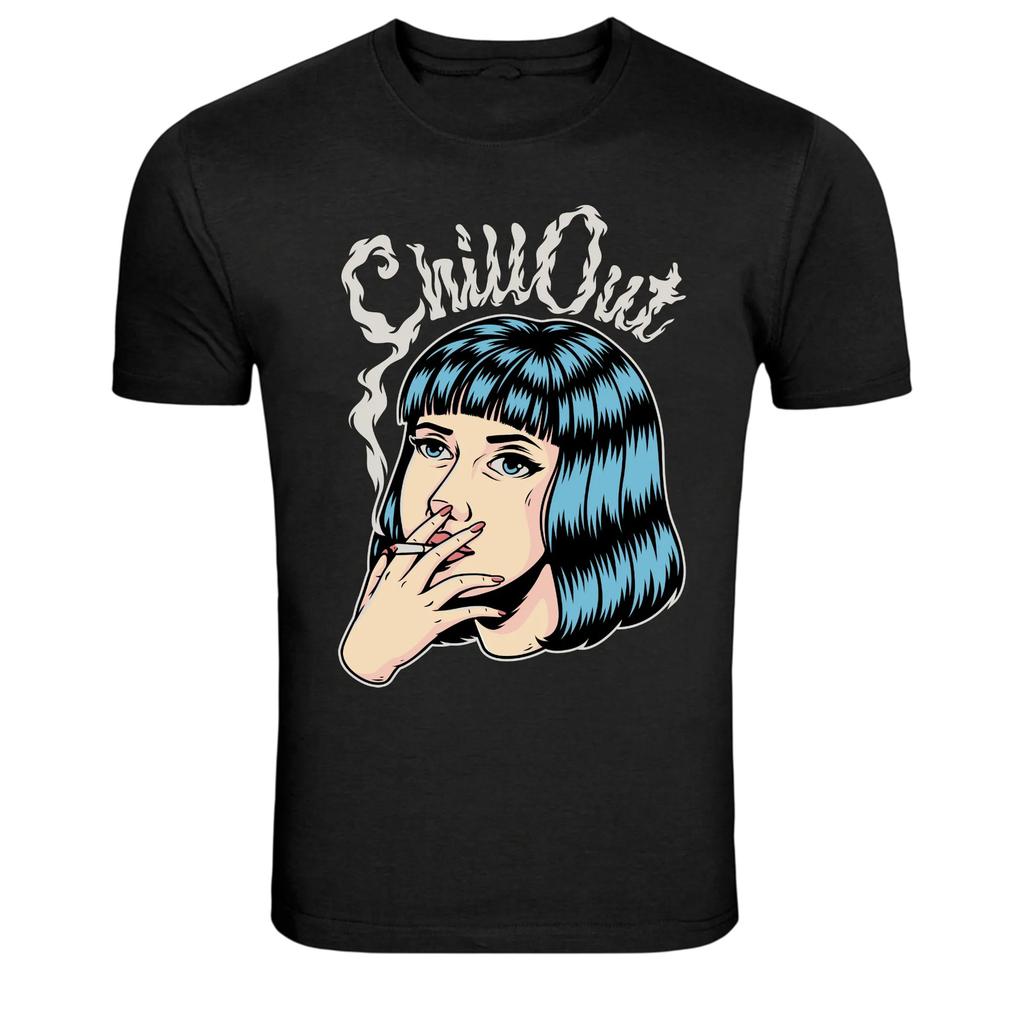 Chill Out Smoking Girl Retro Pop Art Graphic T-Shirt