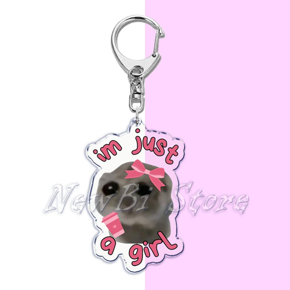Fun Meme Im Just A Girl Sad Hamster Key Chain Keychains Ring for Accessories Bag Funny Pendant Keyring Jewelry Fans Gifts