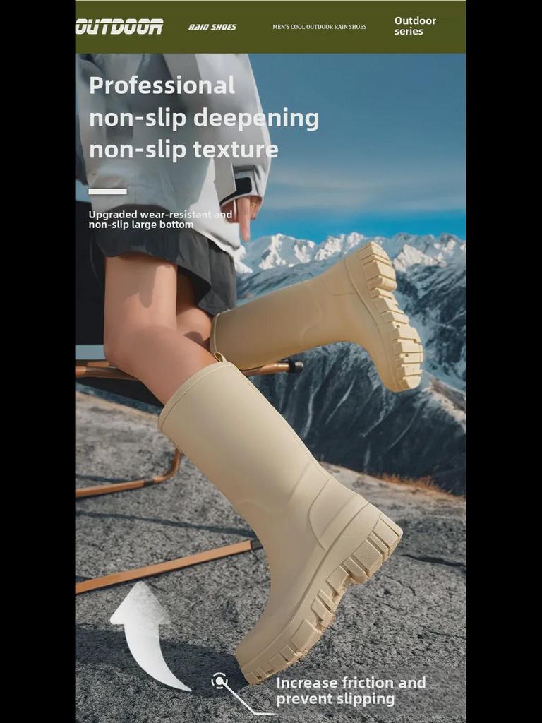 Dámské nepromokavé holínky na středním podpatku s tlustou podrážkou - Protiskluzové, odolné proti opotřebení, korejský styl pro kempování a mytí auta.