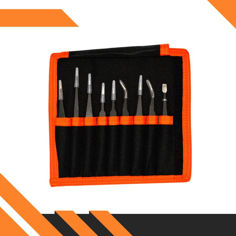 

Набор из 9 прецизионных антистатических электростатических пинцетов из нержавеющей стали, инструменты для обслуживания, профессиональный набор для красоты ESD с прямыми и изогнутыми кончиками