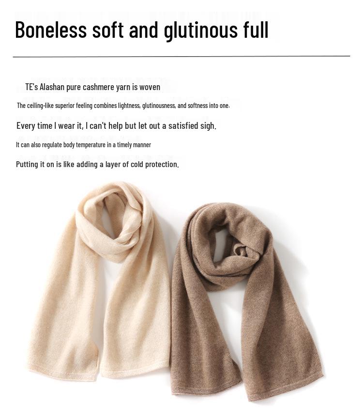 Women's 100% Pure Cashmere Scarf - Warm Soft Neck Warmer for Autumn/Winter, Solid Color, Perfect Gift