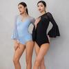 Damen Nationaler Standard Latein Jumpsuit Langarm Latein Tanz Übung Leotard Ballsaal Modern Dance Jazz Bodysuit