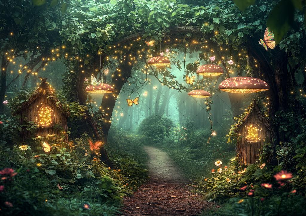 Fairy forest Glitter tree background Magic Forest night Butterfly photography birthday background party photo shoot decoration