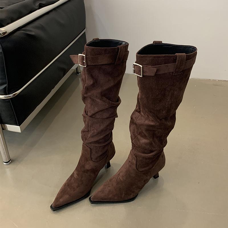 Mi Ting European and American Style Pointed Head Thin Boots Autumn and Winter Leopard Print Sexy Thin High Heel Niche Long Boots But Knee Fashion Sin