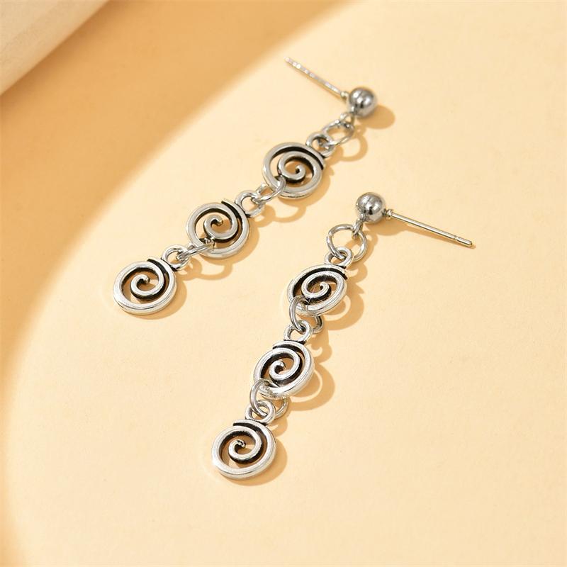 Vintage Metal Spiral Dangle Earrings for Women Fashion Simple Geometric Swirl Long Drop Earring Piercing Ear Jewelry Accessories