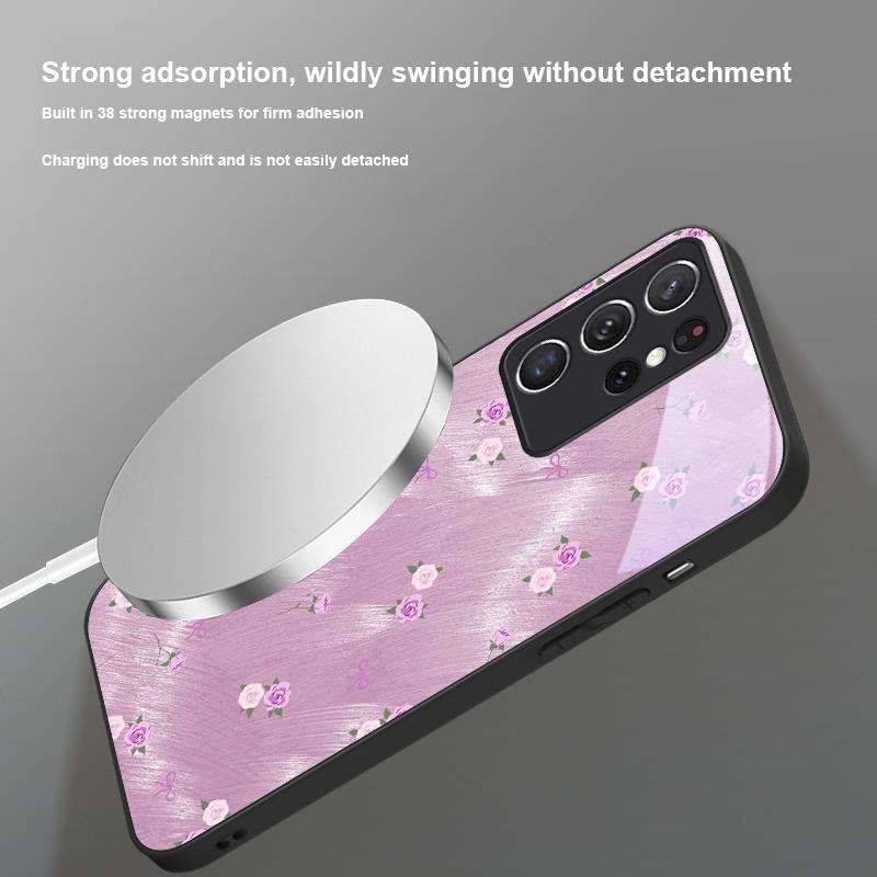 Gradient Yellow Rose For Samsung S25 S25 Edge S25Ultra S8 9 10 20 S21 Pro 22 Plus S23 FE S24 Ultra Magsafe Glass Phone Case