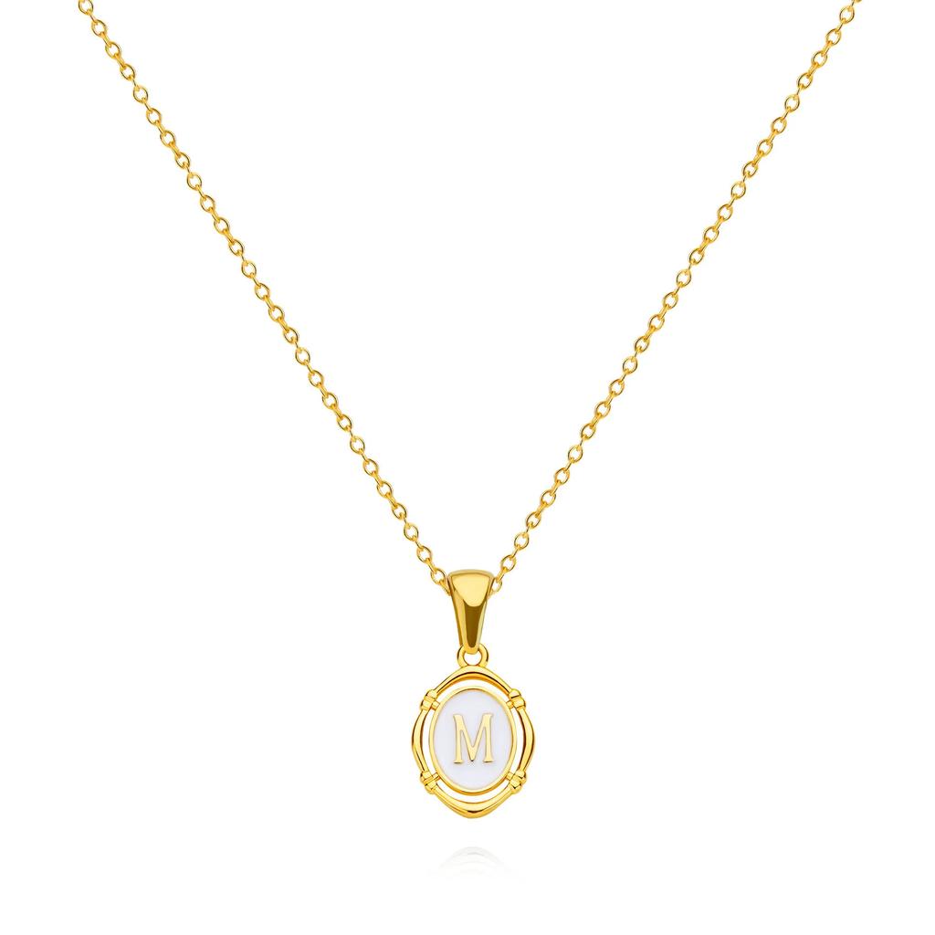 Stainless Steels Drip Oil 26 Letter Oval Necklaces for Women Alphabet Initials Pendant Necklace Aesthetic Zircon Gift