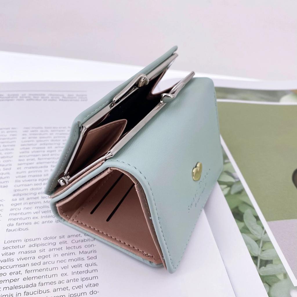 Candy Color Fashion Women Coin Purse Leather Solid Color Vintage Short Wallet Heart Hasp Ladies Girls Card Holder Clutch Bag