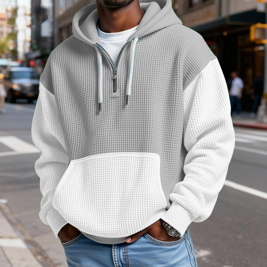 Heren Mode Trendy Halve Rits Capuchon Hoodie Pullover Verdikt Fleece Textuur