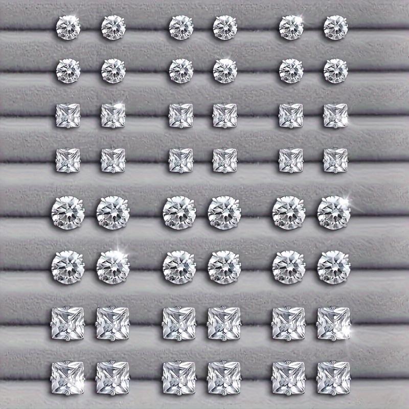 

Simple, Elegant and Fashionable 48 Piece Zircon Earring Set, Women s Shiny Round and Square Cut, Stainless Steel Earrings