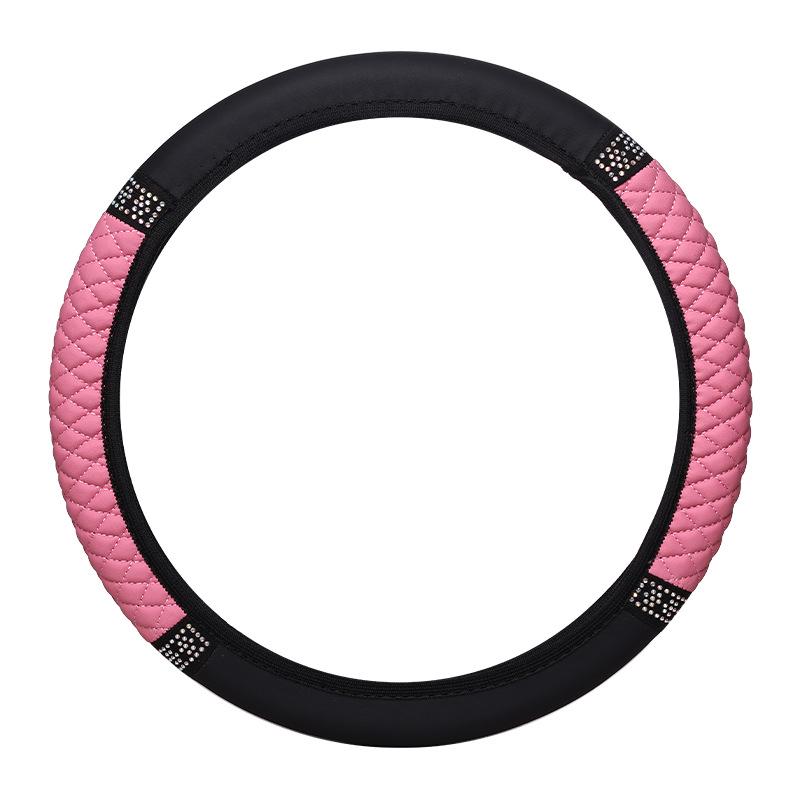 Universal Elastic Leather Steering Wheel Cover with 3D Diamond Embroidery
