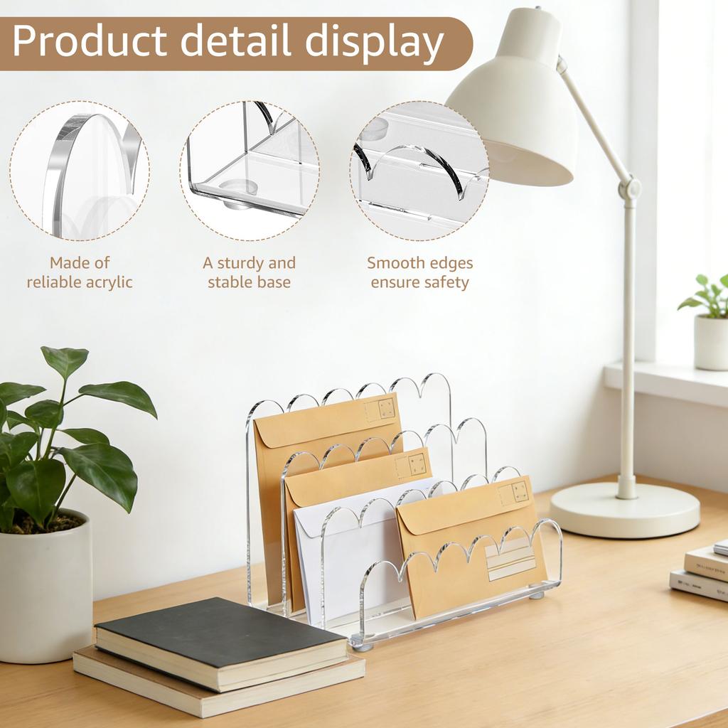 3 Compartment Acrylic File Holder Clear Mail Sorter Desk Organizer Vertical Letter Document Divider Holder Office Storage Rack