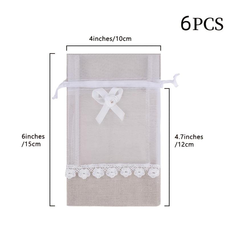 

6 шт./набор, 10*15 см/4*6 дюймов, хлопок лен кружево, сумка на шнурке с бантом, для хранения ювелирных изделий, подарочная упаковка, свадебный комплимент Pack of 6