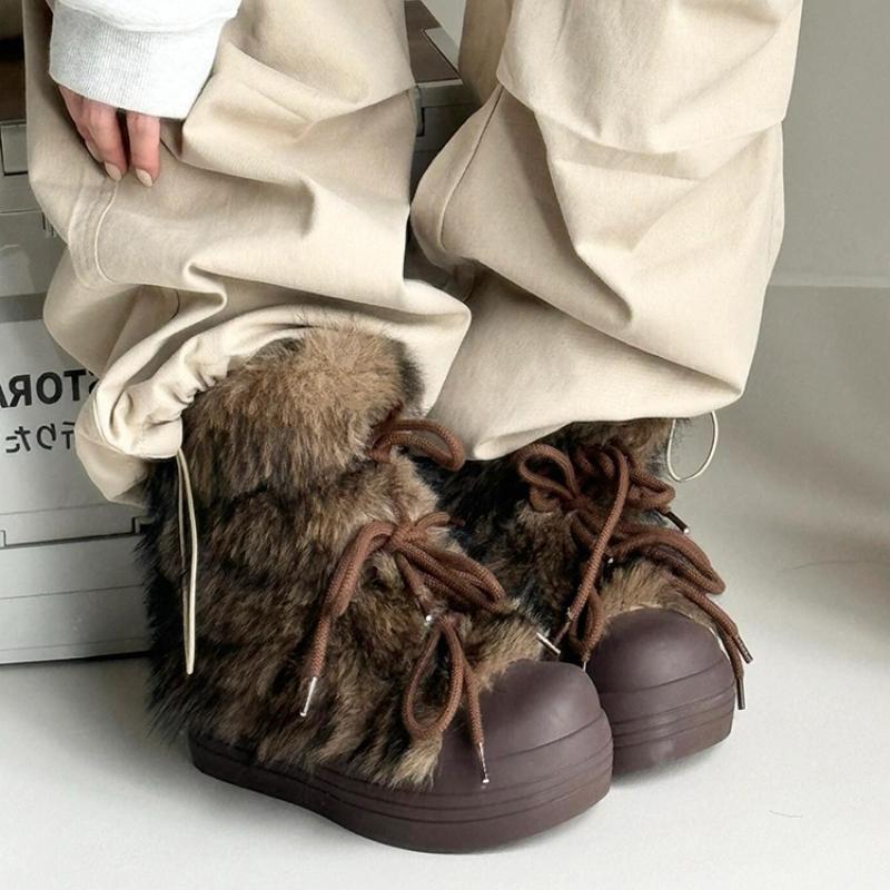 Zimní chlupaté dámské sněhule Stručné boty na zvýšení výšky Dámské silné podrážky Teplé bavlněné krátké kotníkové boty De Muje
