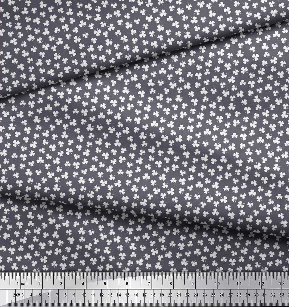 Soimoi Japan Crepe Satin Fabric Clover Leaves Small Print Fabric by Metre 42 Inch