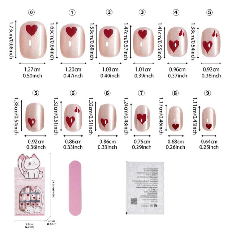 24Pcs Heart Pattern Short Square Press On Nail Fashion Cats Eye False Nail Suitable For Adults And Children